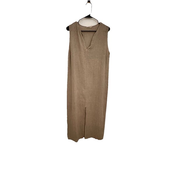 Laura Gotti Womens Linen Maxi Dress Sleeveless Slit Lightweight Sand Size Large - Picture 1 of 5